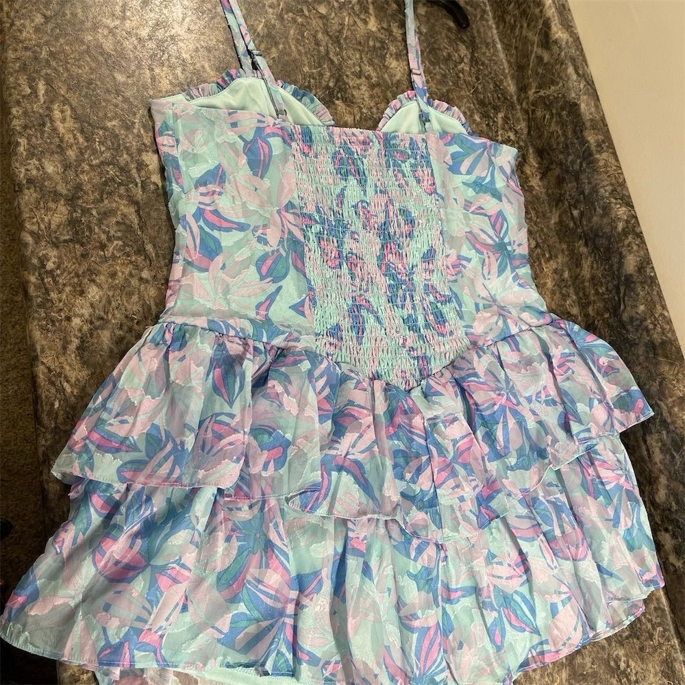 New with tag Wild Fable Women's Floral Ruffle Tiered Mini Dress Size L blue/pink - Picture 5 of 6